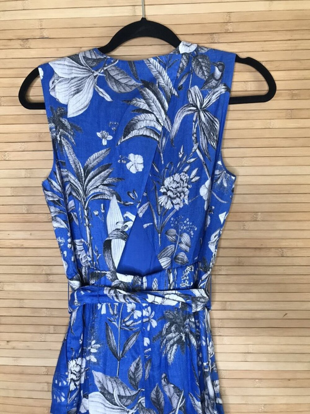 J.Crew Linen Jumpsuit Women’s Size 4 Ratti Tropical Toile Wrap-Back Blue Parr - Picture 5 of 6